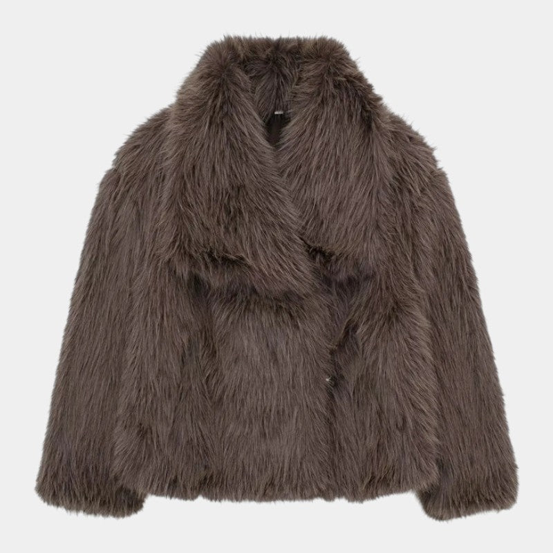 Women’s Faux Fur Jacket With Wide Collar