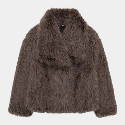 Women’s Faux Fur Jacket With Wide Collar