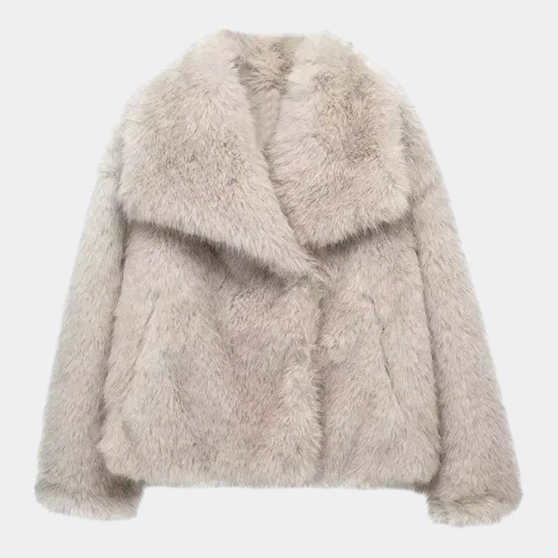 Women’s Faux Fur Jacket With Wide Collar