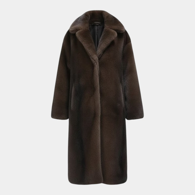 Women’s Faux Fur Long Coat With Wide Collar