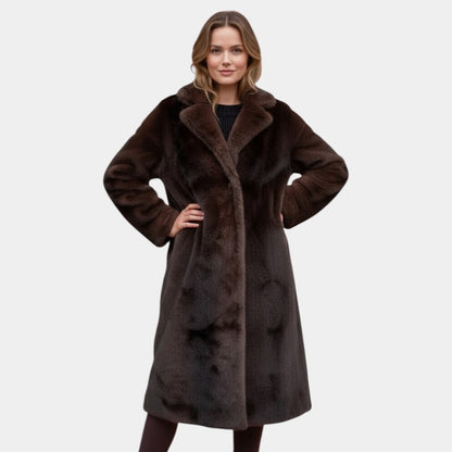 Women’s Faux Fur Long Coat With Wide Collar