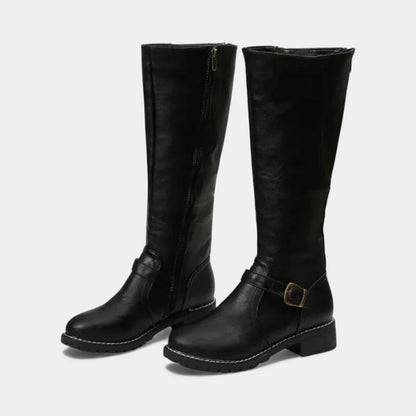 Women’s Knee High Boots With Buckle Strap and Low Block Heel