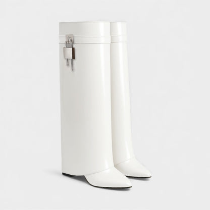 Women’s Knee High Boots With Overlay Panel and Pointed Toe