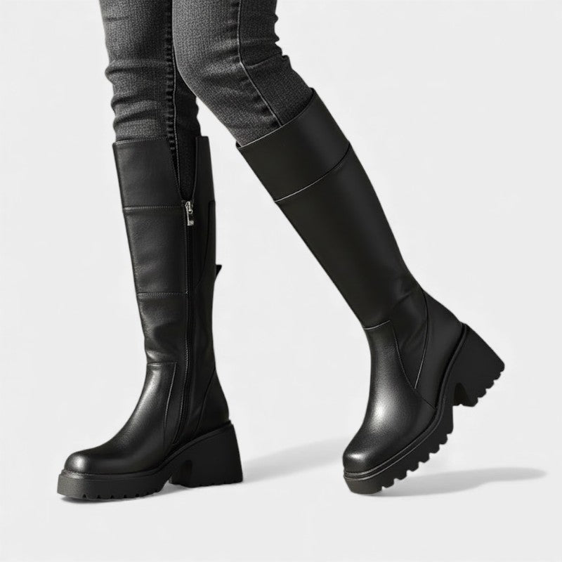 Women’s Knee High Boots With Side Zip and Chunky Platform Sole