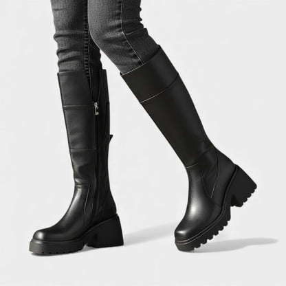 Women’s Knee High Boots With Side Zip and Chunky Platform Sole