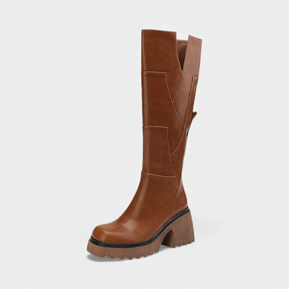 Women’s Knee High Boots With Side Zip and Chunky Platform Sole
