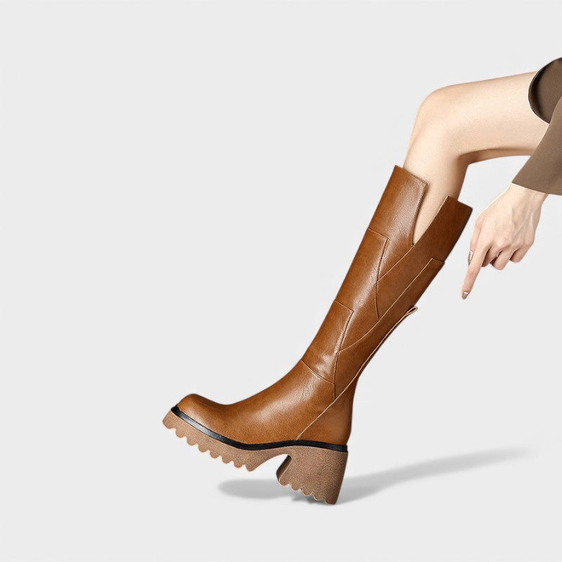 Women’s Knee High Boots With Side Zip and Chunky Platform Sole