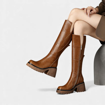 Women’s Knee High Boots With Side Zip and Chunky Platform Sole