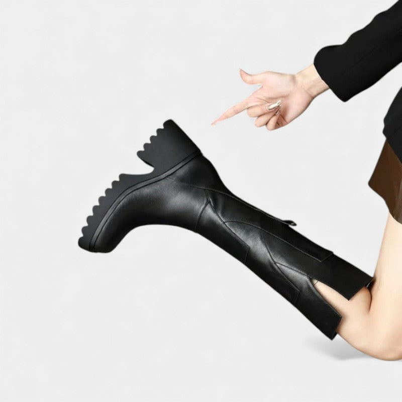 Women’s Knee High Boots With Side Zip and Chunky Platform Sole