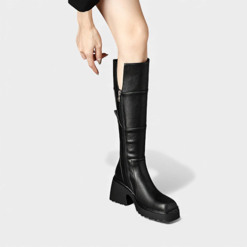 Women’s Knee High Boots With Side Zip and Chunky Platform Sole
