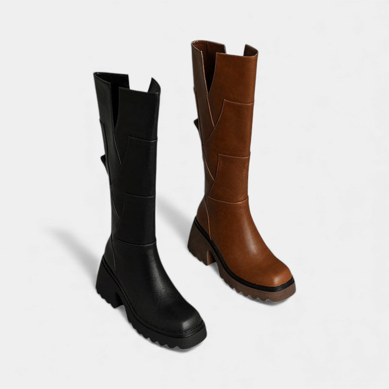 Women’s Knee High Boots With Side Zip and Chunky Platform Sole