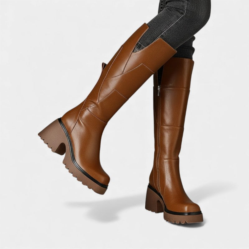 Women’s Knee High Boots With Side Zip and Chunky Platform Sole