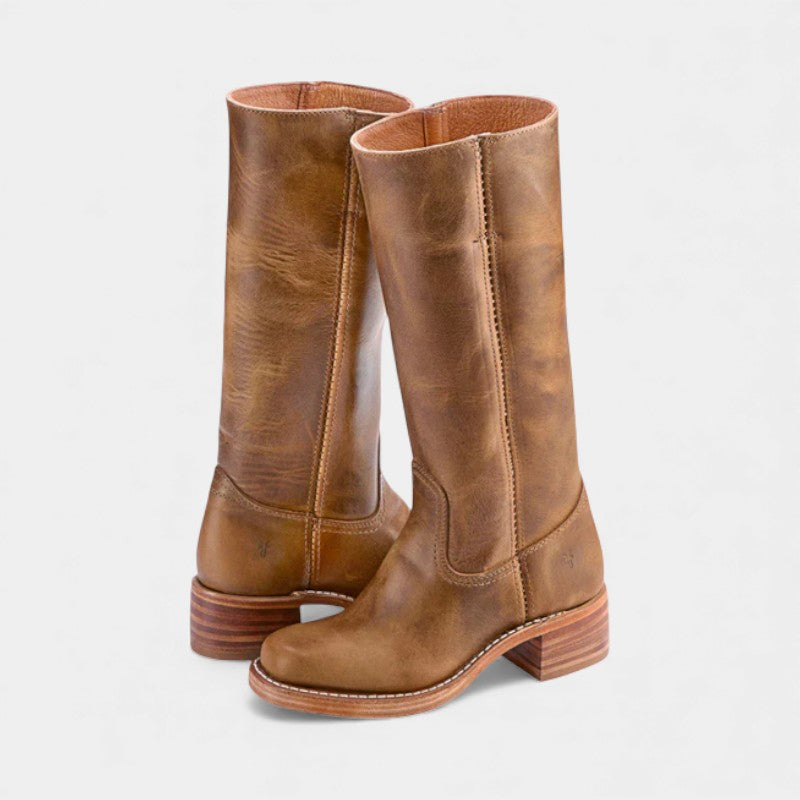 Women’s Knee High Boots With Stacked Heel and Round Toe