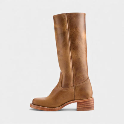 Women’s Knee High Boots With Stacked Heel and Round Toe