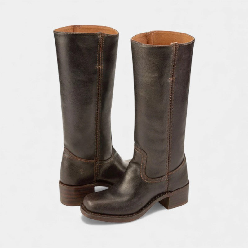 Women’s Knee High Boots With Stacked Heel and Round Toe