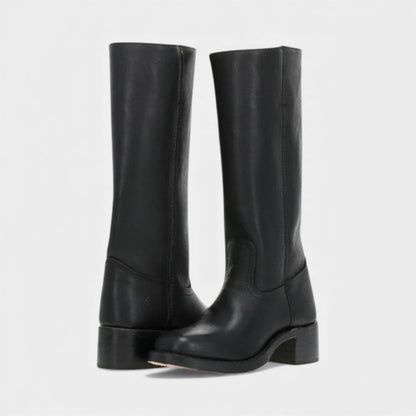 Women’s Knee High Boots With Stacked Heel and Round Toe