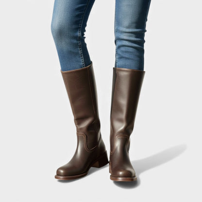 Women’s Knee High Boots With Stacked Heel and Round Toe
