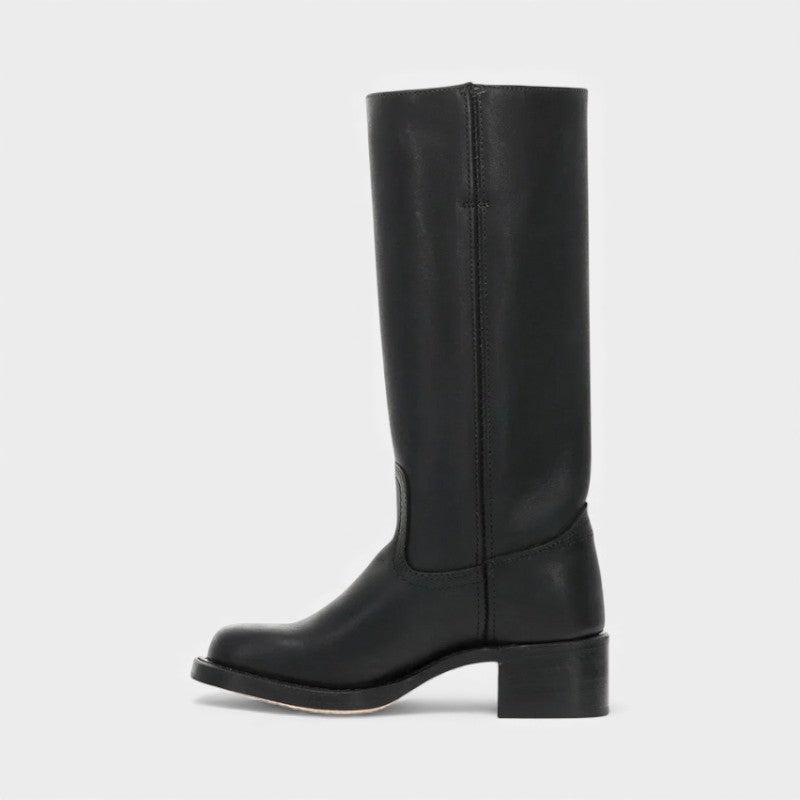 Women’s Knee High Boots With Stacked Heel and Round Toe