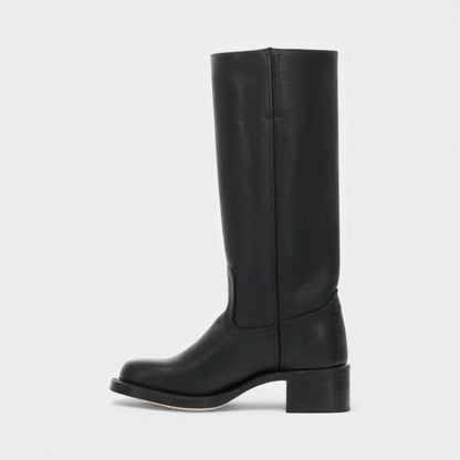Women’s Knee High Boots With Stacked Heel and Round Toe