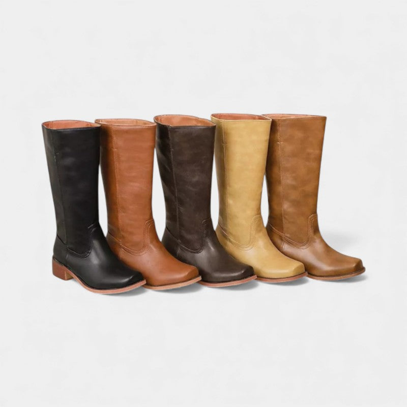 Women’s Knee High Boots With Stacked Heel and Round Toe