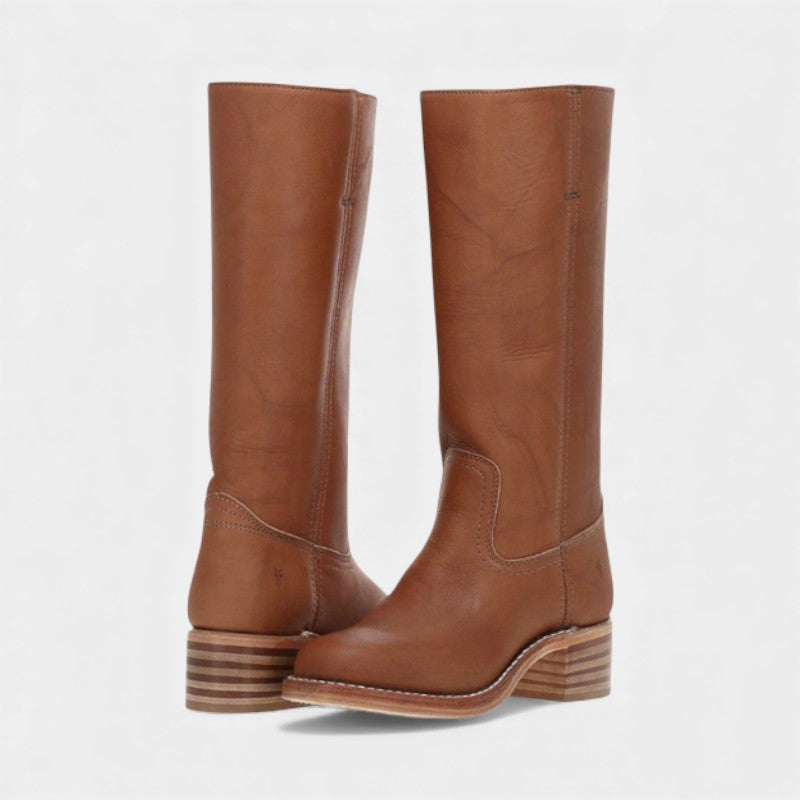 Women’s Knee High Boots With Stacked Heel and Round Toe