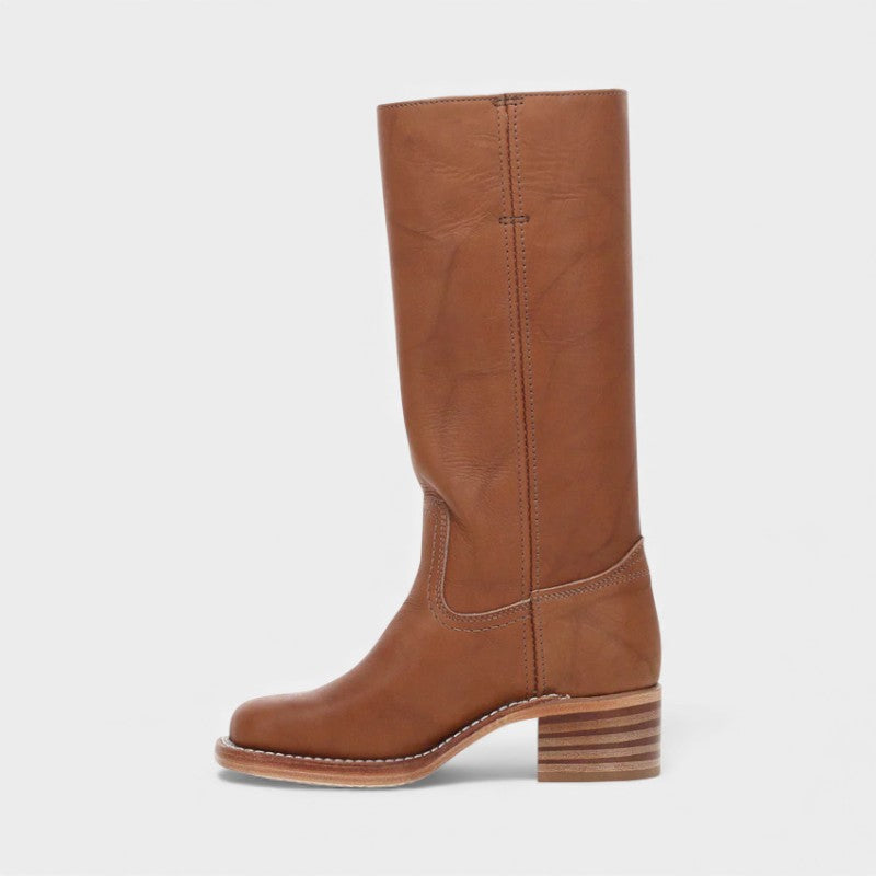 Women’s Knee High Boots With Stacked Heel and Round Toe