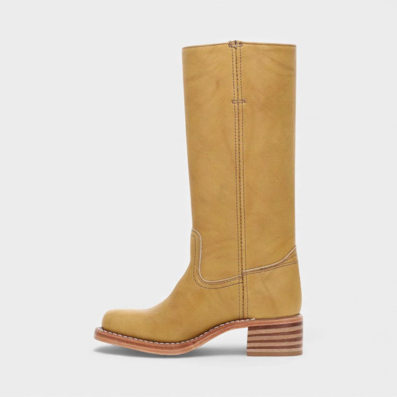 Women’s Knee High Boots With Stacked Heel and Round Toe