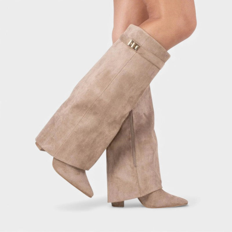 Women’s Knee High Boots With Wide Flare Top and Pointed Toe