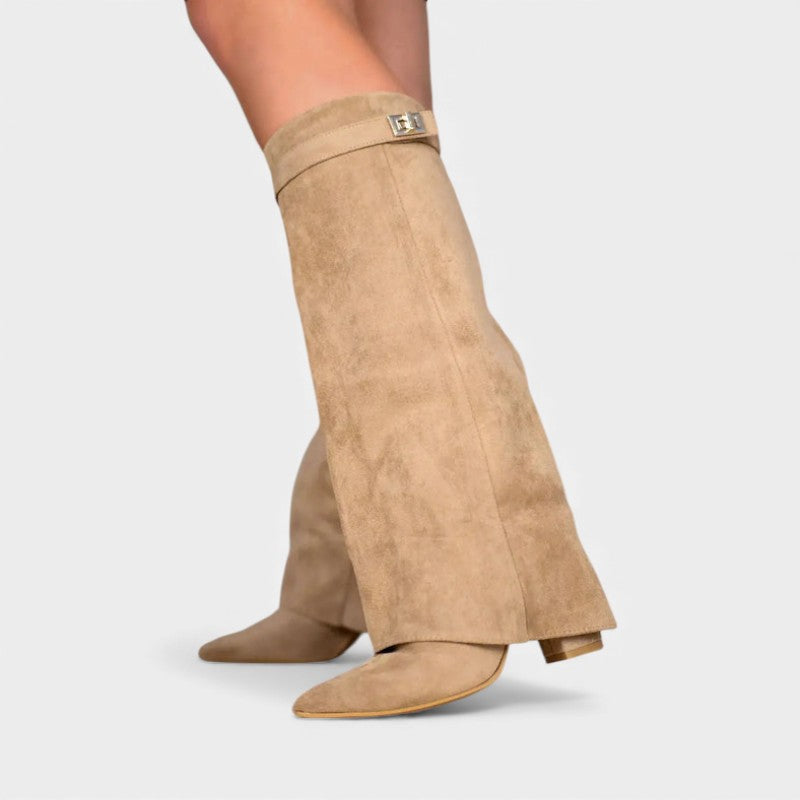 Women’s Knee High Boots With Wide Flare Top and Pointed Toe