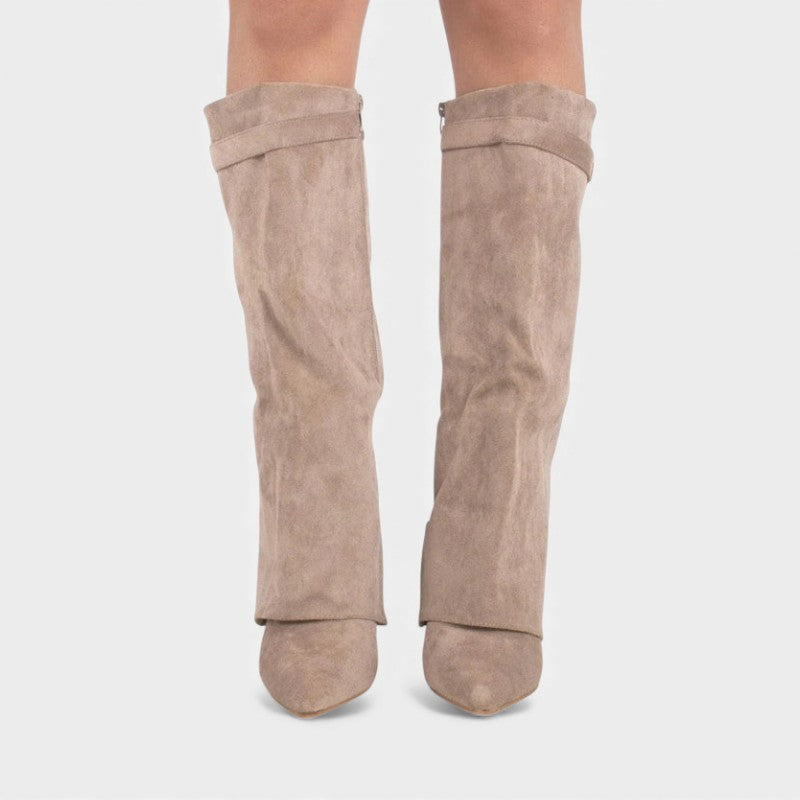 Women’s Knee High Boots With Wide Flare Top and Pointed Toe