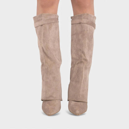 Women’s Knee High Boots With Wide Flare Top and Pointed Toe