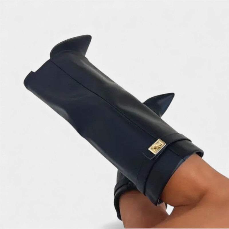 Women’s Knee High Boots With Wide Flare Top and Pointed Toe