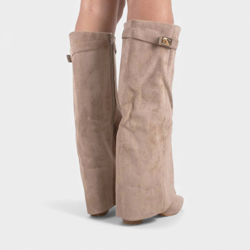 Women’s Knee High Boots With Wide Flare Top and Pointed Toe