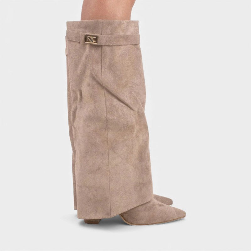 Women’s Knee High Boots With Wide Flare Top and Pointed Toe