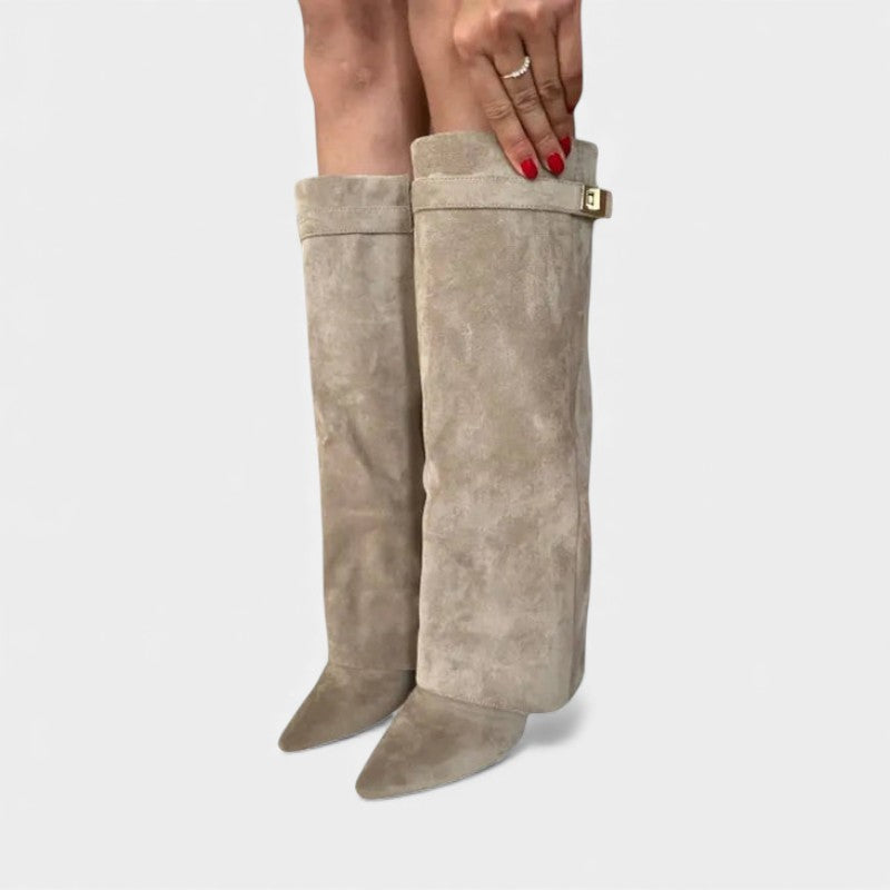 Women’s Knee High Boots With Wide Flare Top and Pointed Toe