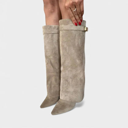 Women’s Knee High Boots With Wide Flare Top and Pointed Toe