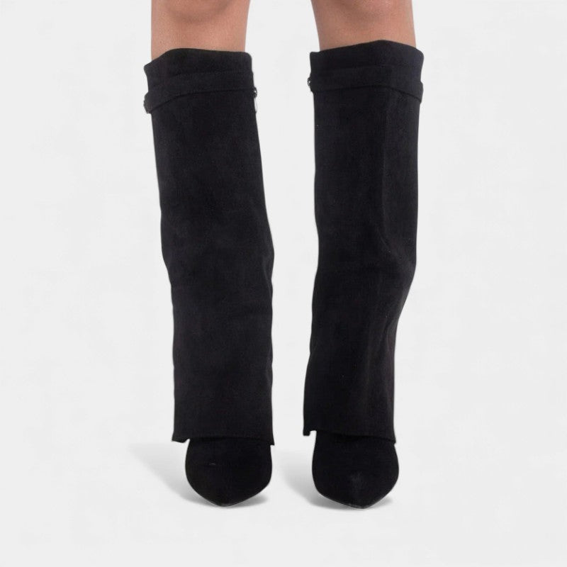 Women’s Knee High Boots With Wide Flare Top and Pointed Toe