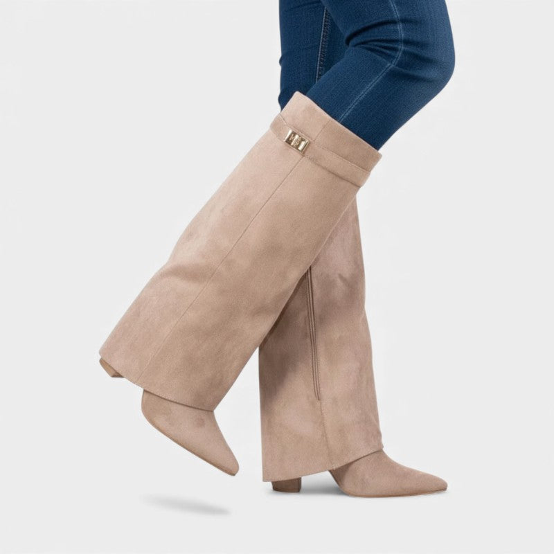 Women’s Knee High Boots With Wide Flare Top and Pointed Toe