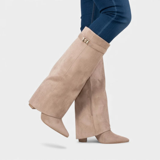 Women’s Knee High Boots With Wide Flare Top and Pointed Toe