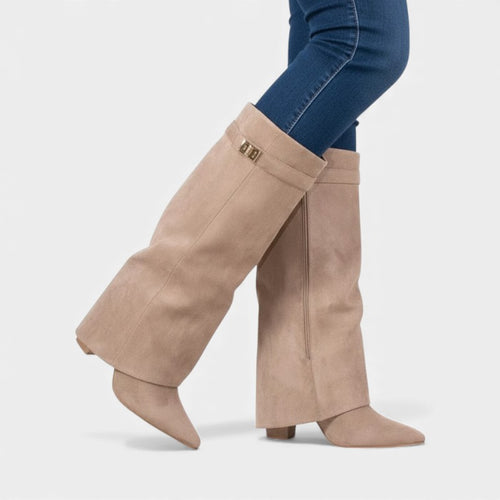 Women’s Knee High Boots With Wide Flare Top and Pointed Toe