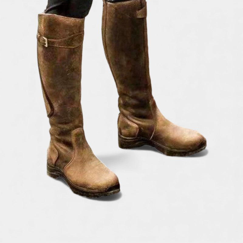 Women’s Knee High Riding Boots With Buckle Detail and Durable Sole