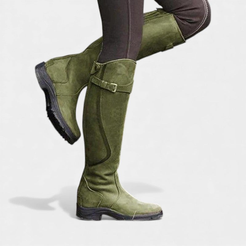 Women’s Knee High Riding Boots With Buckle Detail and Durable Sole