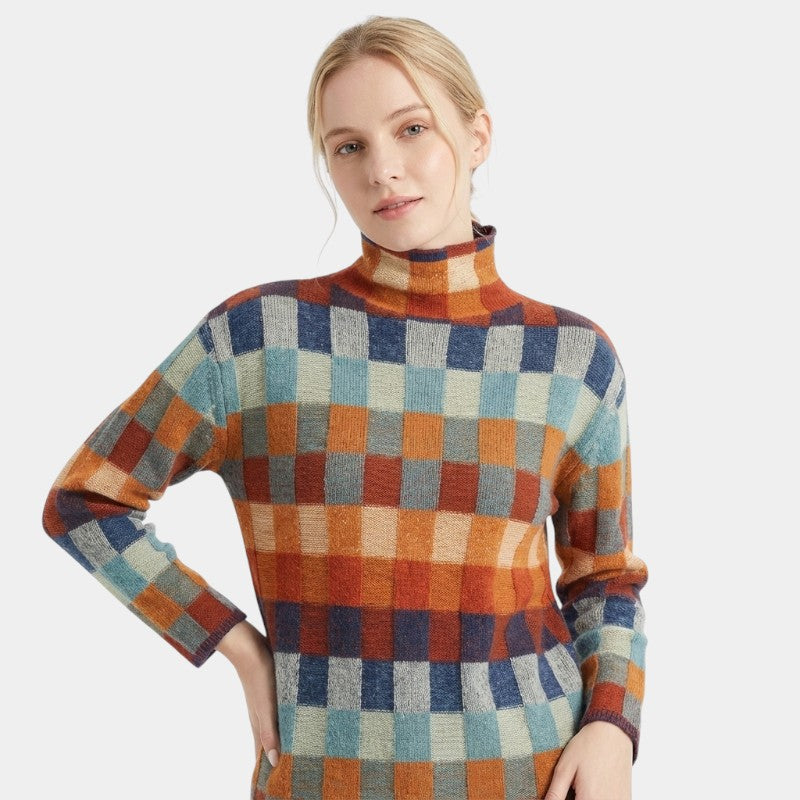 Women’s Knit Sweater With Checked Pattern
