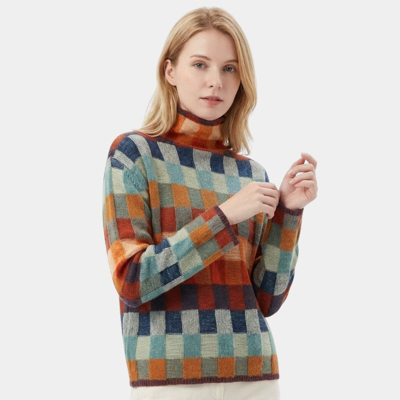 Women’s Knit Sweater With Checked Pattern