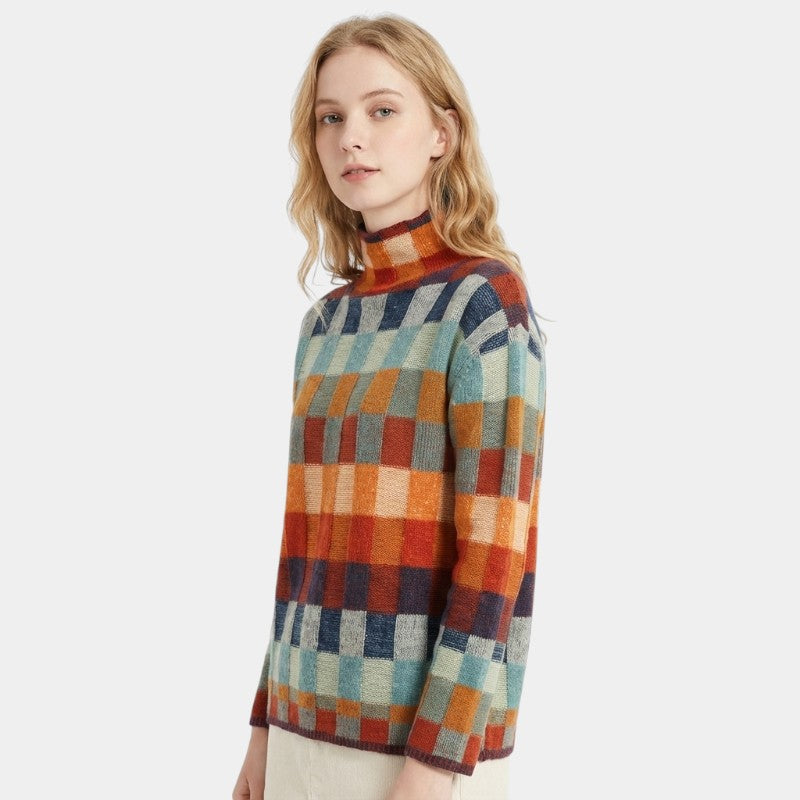 Women’s Knit Sweater With Checked Pattern