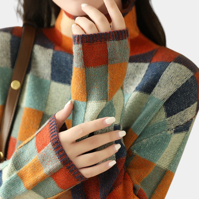 Women’s Knit Sweater With Checked Pattern