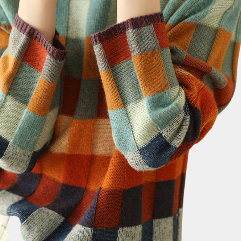 Women’s Knit Sweater With Checked Pattern