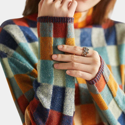 Women’s Knit Sweater With Checked Pattern