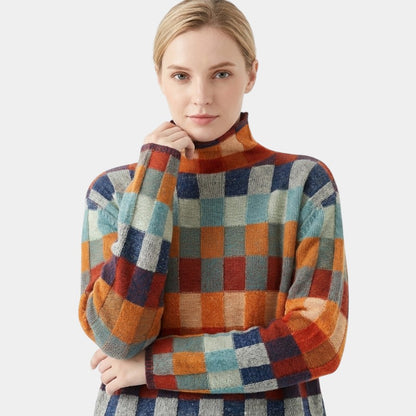 Women’s Knit Sweater With Checked Pattern