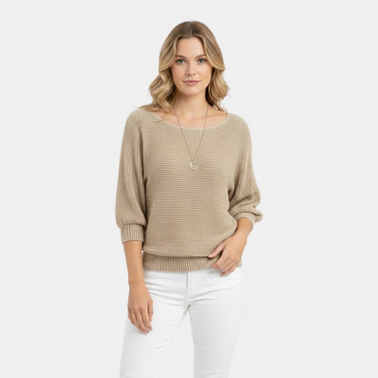 Women’s Knit Sweater With Round Neck and Short Sleeves